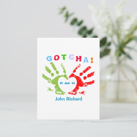 Gotcha jour - conception de faire-part d'adoption (Debout devant)