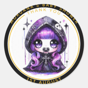 Goth Baby Meisje Shower Bezorgd door Kraai Bedankt Ronde Sticker