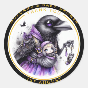 Goth Baby Meisje Shower Bezorgd door Kraai Bedankt Ronde Sticker