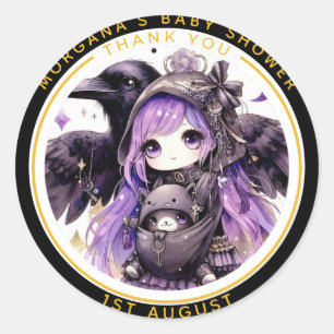 Goth Baby Meisje Shower Bezorgd door Kraai Dank je Ronde Sticker