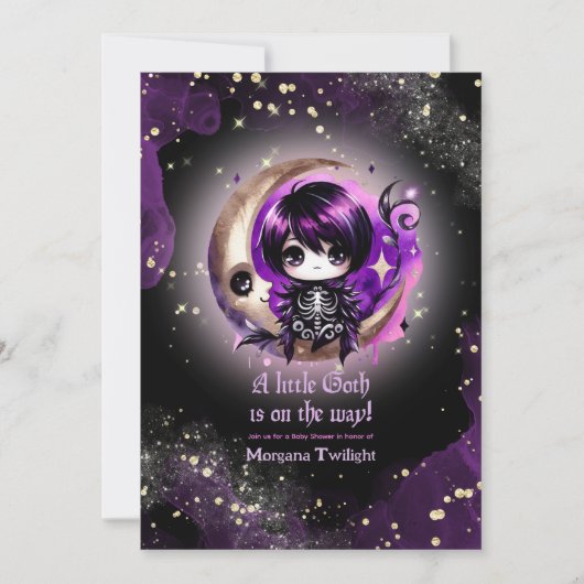 Goth Baby Shower Skelet Kraai Maneschijn Kaart (Voorkant)