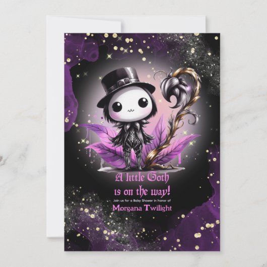 Goth Baby Shower Skelet Kraai Maneschijn Kaart (Voorkant)