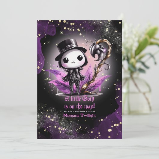 Goth Baby Shower Skelet Kraai Maneschijn Kaart (Staand voorkant)