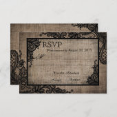Goth Black Lace Russe Burlap Carte RSVP (Devant / Derrière)