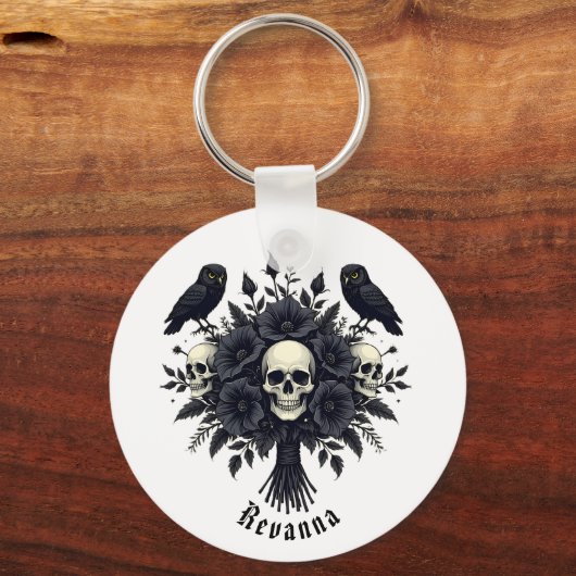 Goth Bouquet with Three Skulls and Two Owls Sleutelhanger (Achterkant)