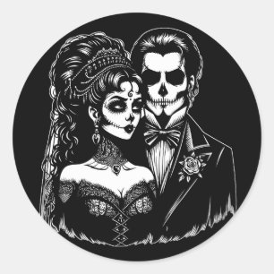 goth Bruid En Bruidegom dag van de doden Skelet Ku Ronde Sticker