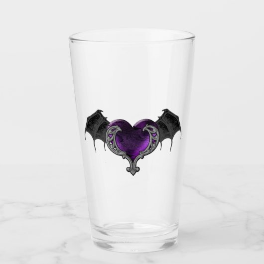Goth Coeur pourpre avec Bat Wings Coupe en verre (Devant)