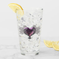 Goth Coeur rose avec Ange Ailes Coupe en verre