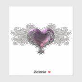 Goth Coeur rose avec Ange Ailes Vinyl Sticker (Feuille)