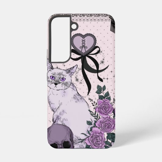 Goth Coquette Cat Phone Case – Pink & Black  Samsung Galaxy Hoesje (Achterkant)