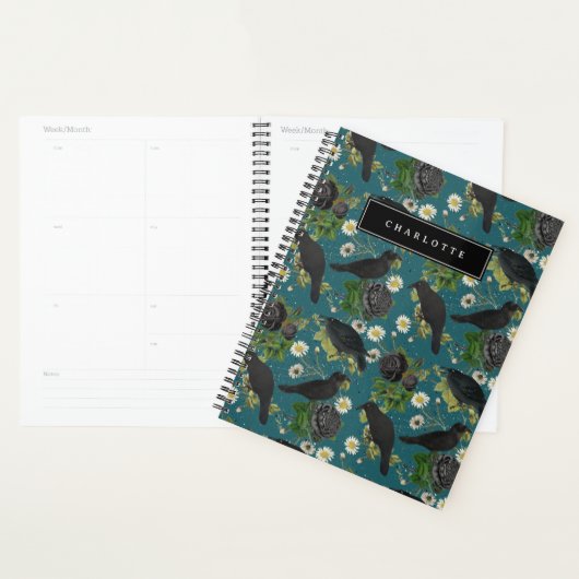 Goth Crows et Roses noirs Profond Turquoise Motif (Devant avec enveloppe)