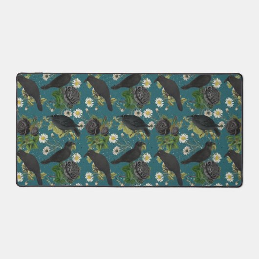 Goth Crows et Roses noirs Profond Turquoise Motif (Recto)