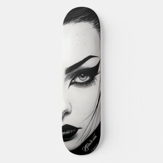 Goth girl bold ink drawing skateboard (Voorkant)