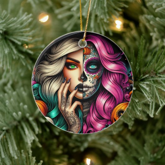Goth Girl Sugar skull Keramisch Ornament (Boom)