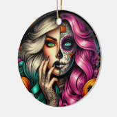 Goth Girl Sugar skull Keramisch Ornament (Links)
