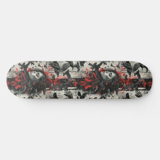 Goth Gothic Girl and Ravens Macabre Skateboard (Horz)