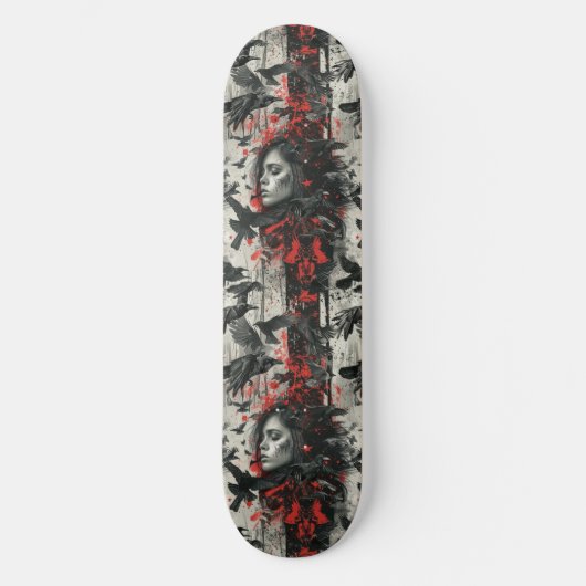 Goth Gothic Girl and Ravens Macabre Skateboard (Recto)
