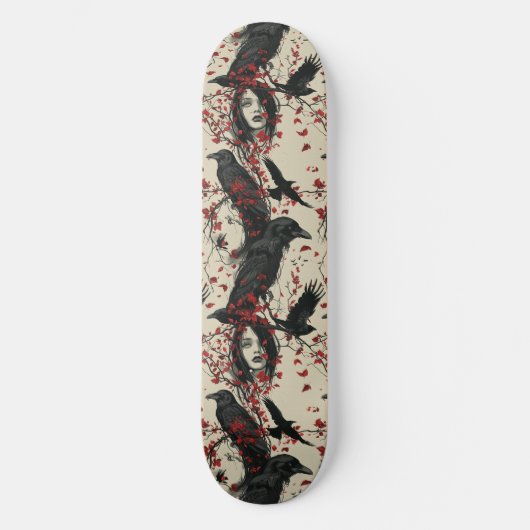 Goth Gothic Girl and Ravens Macabre Skateboard (Recto)