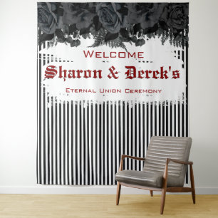 Goth Grunge Zwarte Strepen Zwarte Rozen Bruiloft Wandkleed