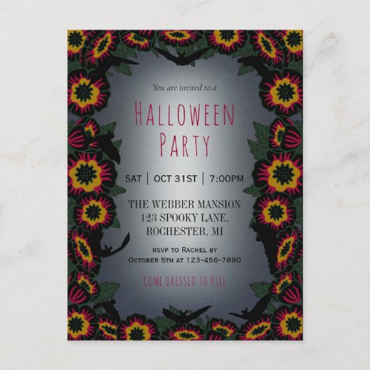 Goth halloween invitation à la fête avec fleurs et (Devant)