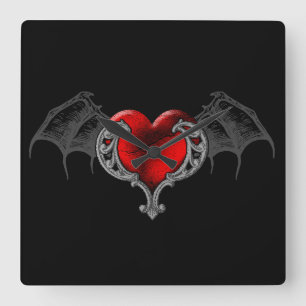 Goth Hart met Vleermuisvleugels Wandklok Vierkante Klok
