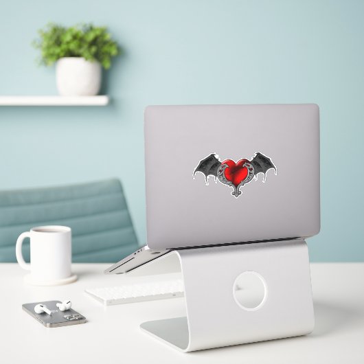 Goth Heart avec Bat Wings Vinyl Stickers (Ordinateur portable sur le bureau)