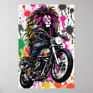 Goth Leeuw Biker Poster - Donkere Kunst Muur Decor