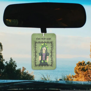 Goth-meisje groene hoed tatoeages prikkeldraad tak luchtverfrisser