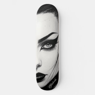 Goth-meisje in vette inkttekening skateboard