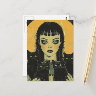 Goth Meisje Met Vier Zwarte Katten Briefkaart