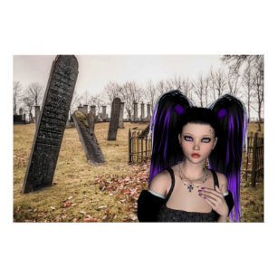 Goth-meisje op de begraafplaats voor Halloween Perfect Poster