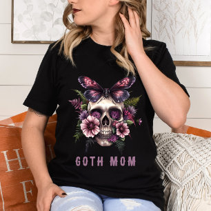 Goth Moeder Bloemenschedel Mot Zwart Paarse Moeder T-shirt
