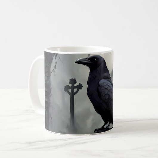 Goth Mugs café avec corbeau dans le cimetière (Devant gauche)