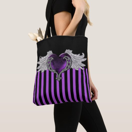 Goth Paarse Hart met Engelenvleugels Tote Bag (Dichtbij)