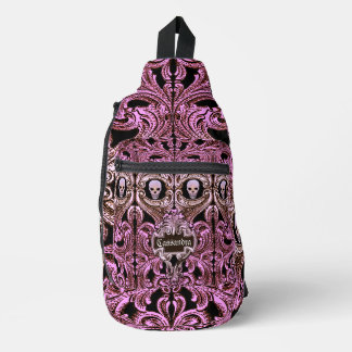 Goth Pink Ornament with Skull Personalized  Sling Bag