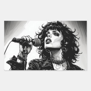 Goth Punk Meisje Zanger Retro Grafische Kunststijl Rechthoekige Sticker