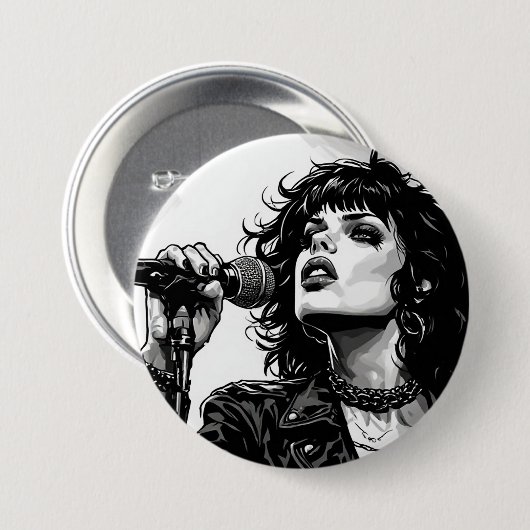 Goth Punk Meisjeszanger Retro Grafische Kunststijl Ronde Button 7,6 Cm (Voorkant /achterkant)