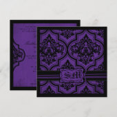 Goth Purple Black Mariage damassé Invitations (Devant / Derrière)