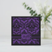 Goth Purple Black Mariage damassé Invitations (Debout devant)