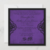 Goth Purple Black Mariage damassé Invitations (Dos)