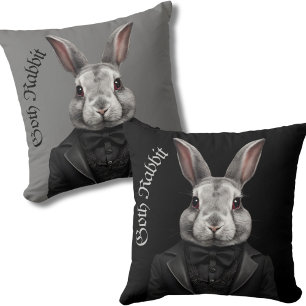 Goth Rabbit coussin gothique noir lapin gris lapin