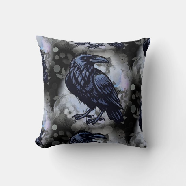 Goth Raven Throw Pillow Kussen (Voorkant)