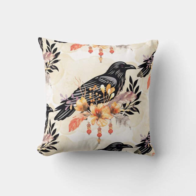 Goth Raven Throw Pillow Kussen (Voorkant)