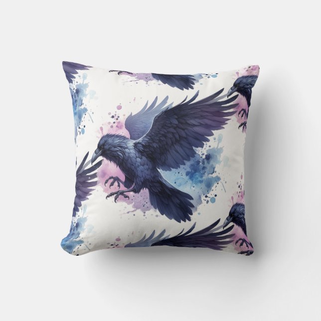 Goth Raven Throw Pillow Kussen (Voorkant)