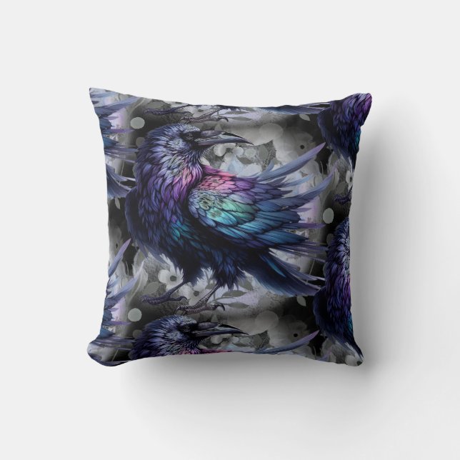 Goth Raven Throw Pillow Kussen (Voorkant)
