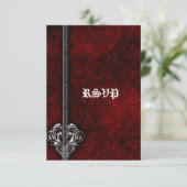 Goth Red Damask mariage argent coeur RSVP (Debout devant)