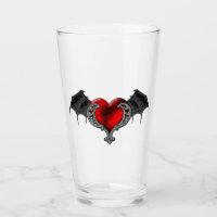Goth Red Heart avec Bat Wings Coupe en verre