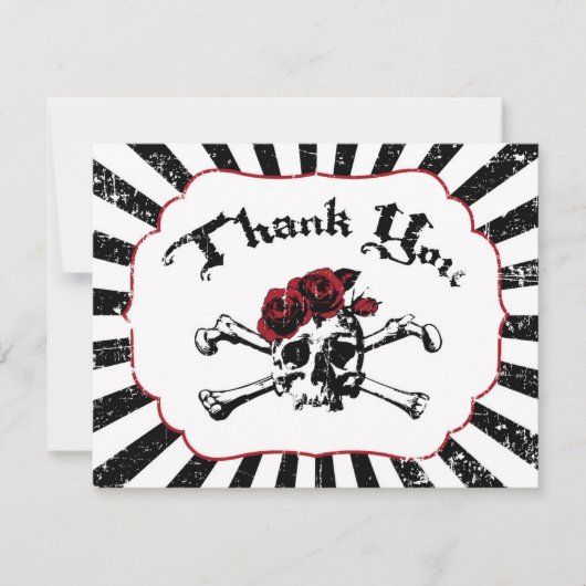 Goth Red Rose Crâne Grunge Pirate Carte de remerci (Devant)