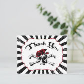 Goth Red Rose Crâne Grunge Pirate Carte de remerci (Debout devant)