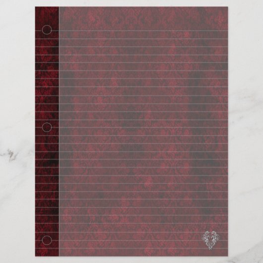 Goth Red Silver Heart Damask Carnet Papier (Devant)